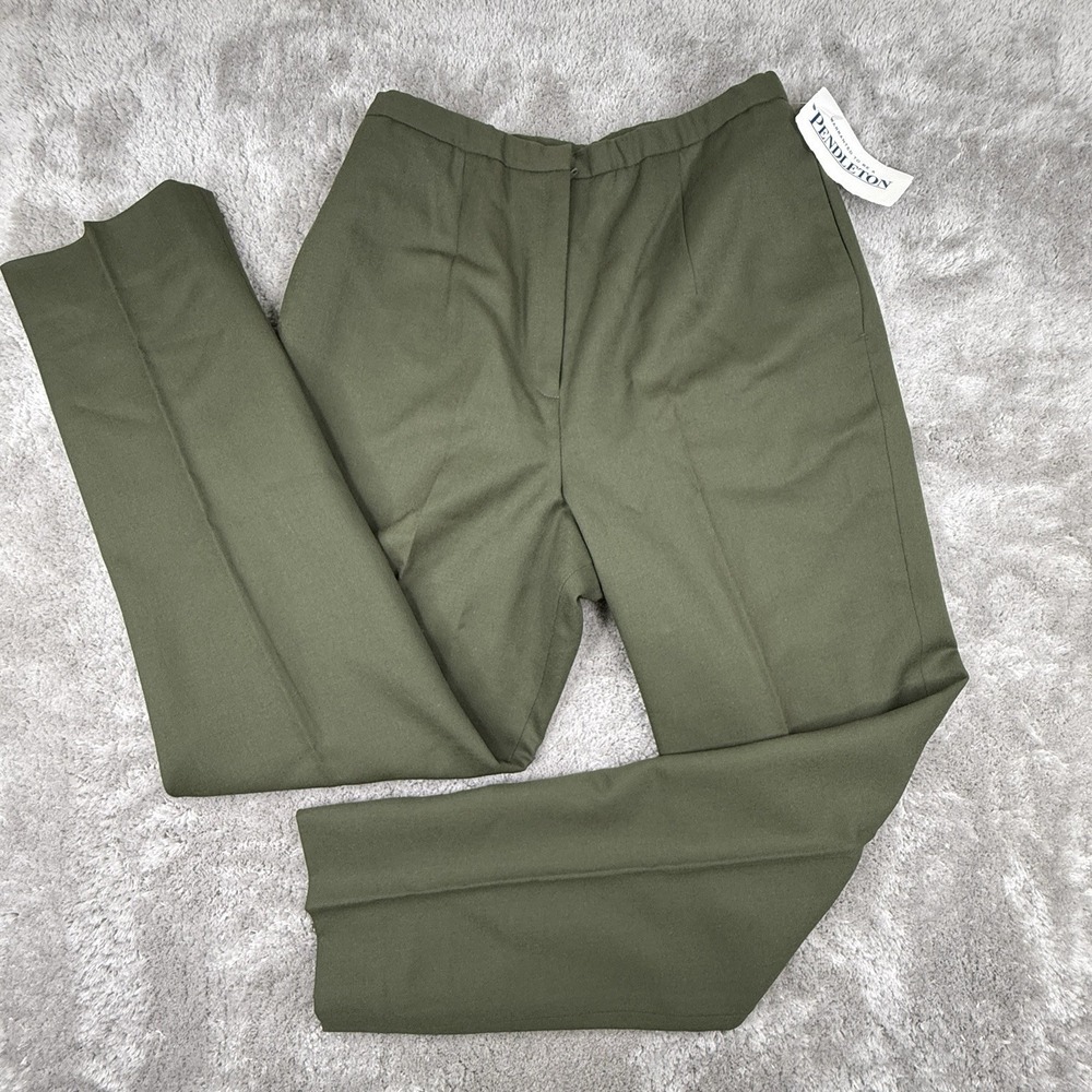 Pendleton Virgin Wool Dress Pants Womens 6 Petite Olive Green Straight Leg NWT